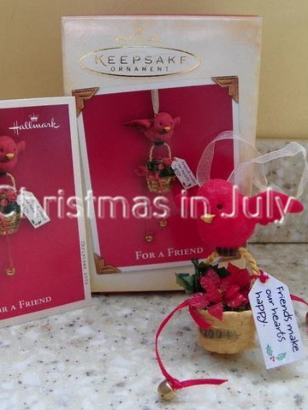 Hallmark 2004 For a Friend Red Bird Basket Christmas Ornament